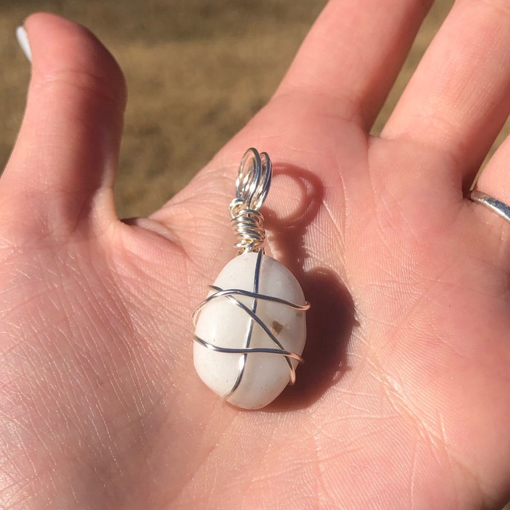 White Jade wire wrapped pendant